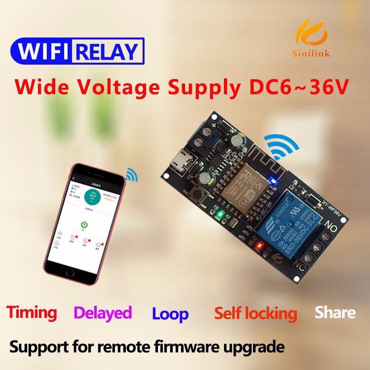 Sinilink WIFI mobile phone remote control relay module DC6V~36V smart home phone APP ESP-12F XY-WF36V
