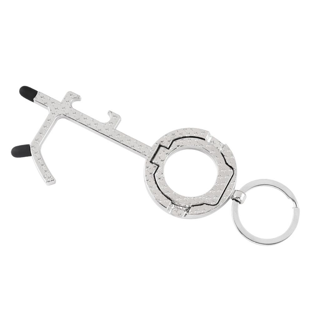 Portable Non Contact Door Opener Pusher Keychain Bottle Opening Phone Holder