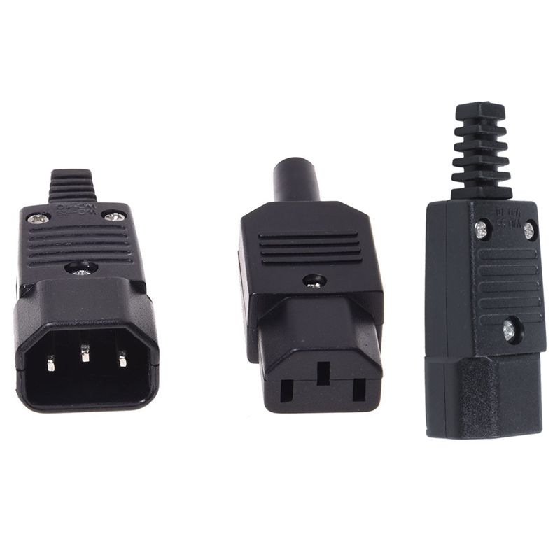 3Pcs 250V 10A Power Connector - 2Pcs IEC 320 C14 Plug To C13 Socket & 1Pcs IEC-320 C14