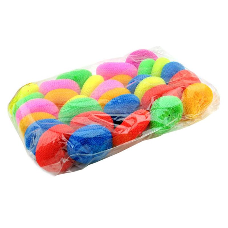 Scouring Pads Round Dish Pads Plastic Non-Scratch Dish Scrubbers Assorted Color Dish Mesh Scrubbers for Kitchen (30 Pcs)