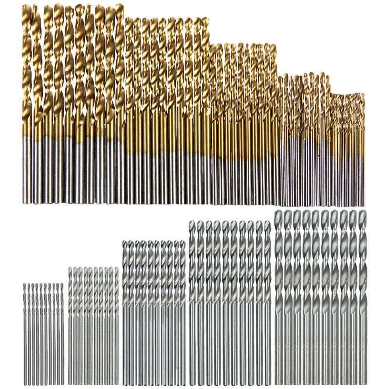 100 Pcs/Set Titanium Coated Twist Drill Bit High Speed Steel Hole Opener Woodworking Metal Plastic Tools Electric Drill