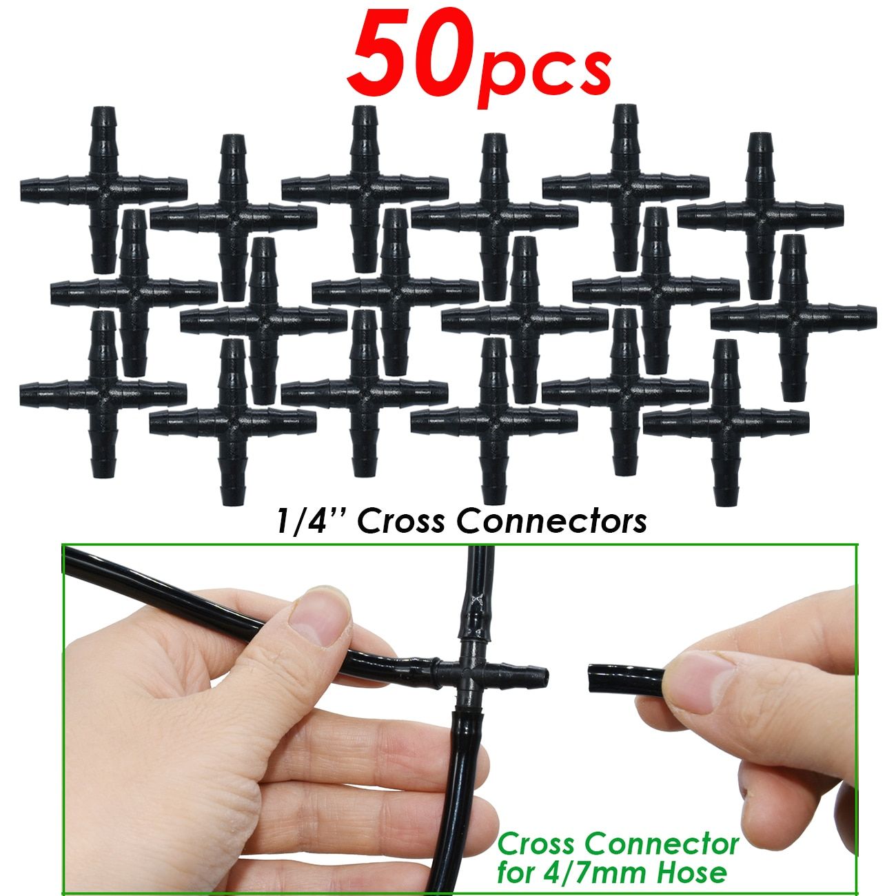 Garden Water Connector Drip Irrigation for 1/4" & 1/8" Tubing Hose Accessories Joint Barbed Tees Cross Eng Plug Adaptors
