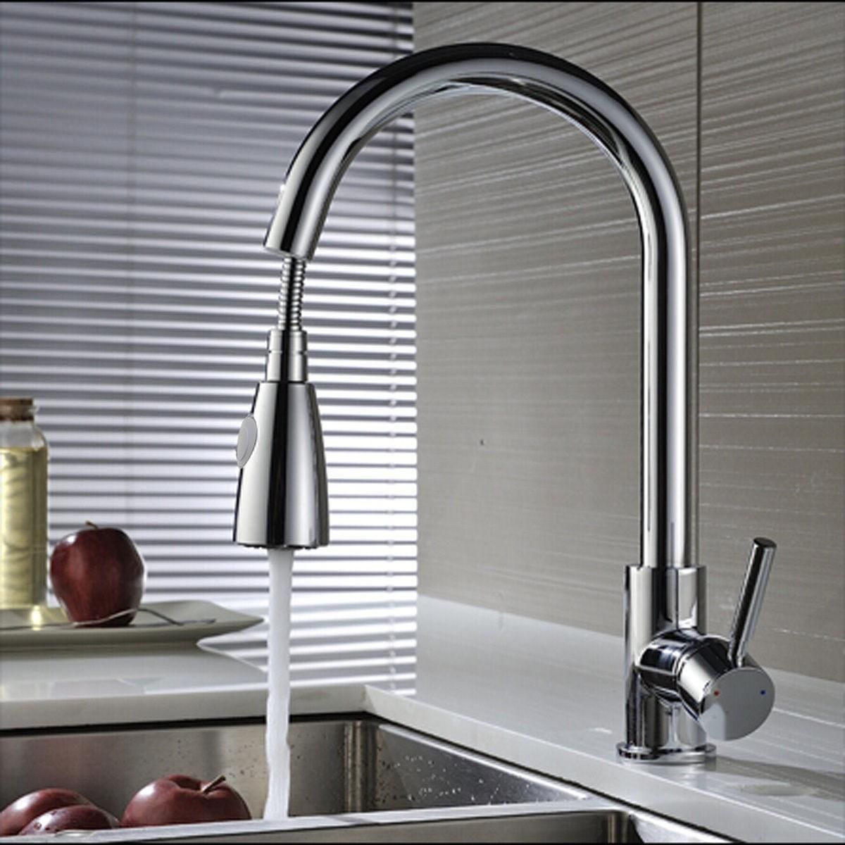 Modren Pull Out Kitchen Spray Mixer Tap Bath Basin Sink Faucet Copper Chrome