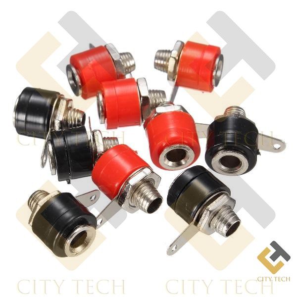 2Pair- Female Banana Plug 4mm 1-Pair Panel Mount Lantern Head Red & Black Gold Plated Socket Screw Terminal Connector For Audio Speaker
