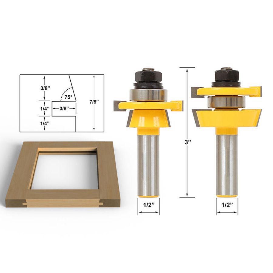 Practical product 2PCS Rail Router Bit 1/2 inch Shank Shaker Woodworking Chisel Cutter