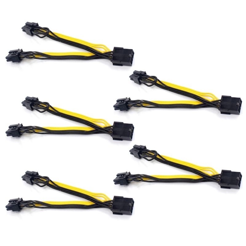 5X EPS CPU 8Pin to 2-Port PCIe Dual PCI-E 6+2Pin Y Splitter Miner GPU Graphics Card Power Supply Cable Cord 18AWG 20CM