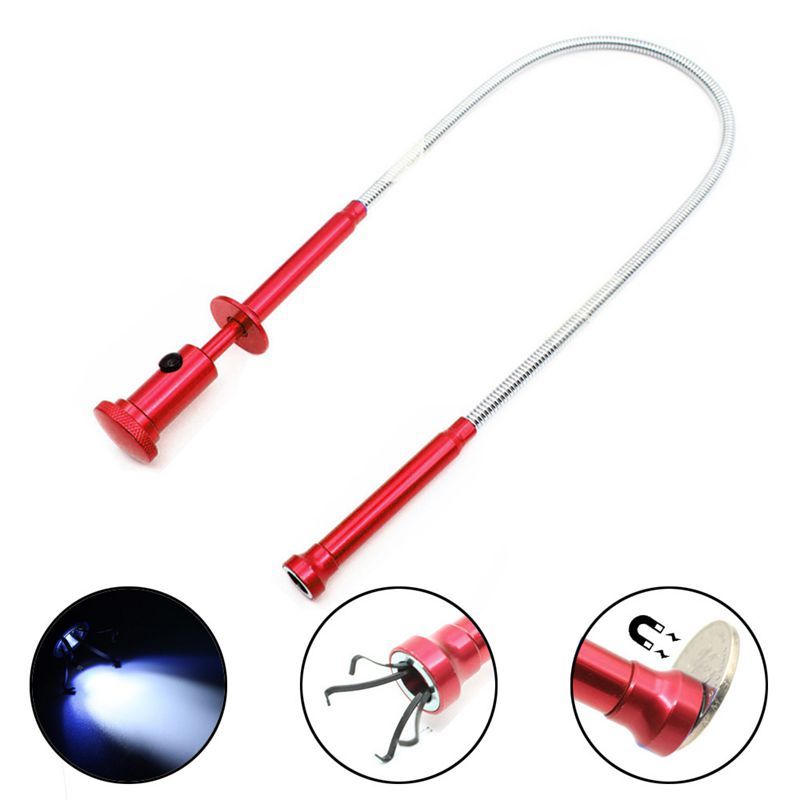 Flexible Pick Up Tool ( Magnet + 4 Claw + LED Light ) Magnetic Long Spring Grip Home Tfluidet Gadget Sewer Cleaning Pickup Tools-red