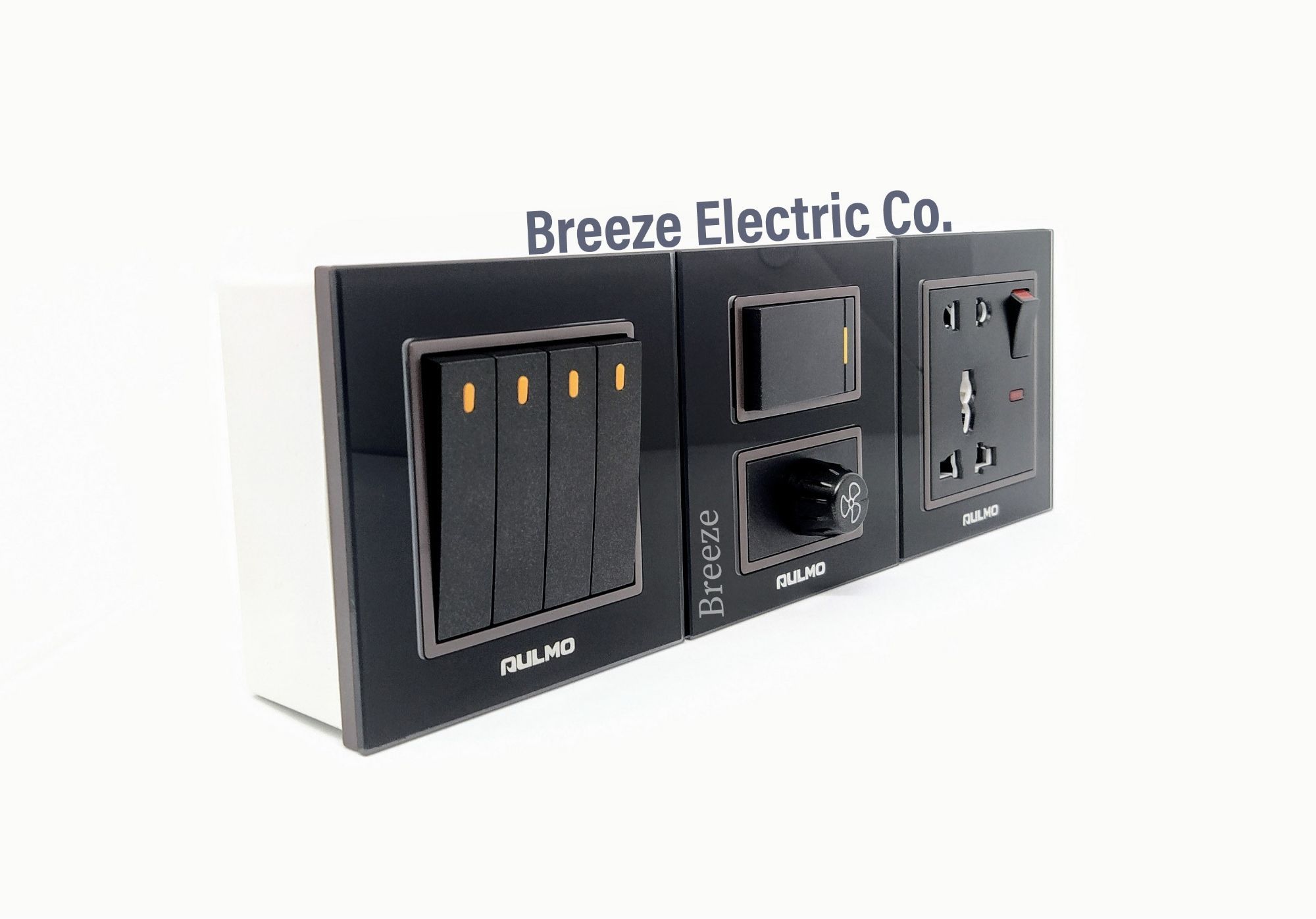 Aulmo gang switch Glass series 4 gang, Fan dimmer, 13A multi socket, 3 gang back cover