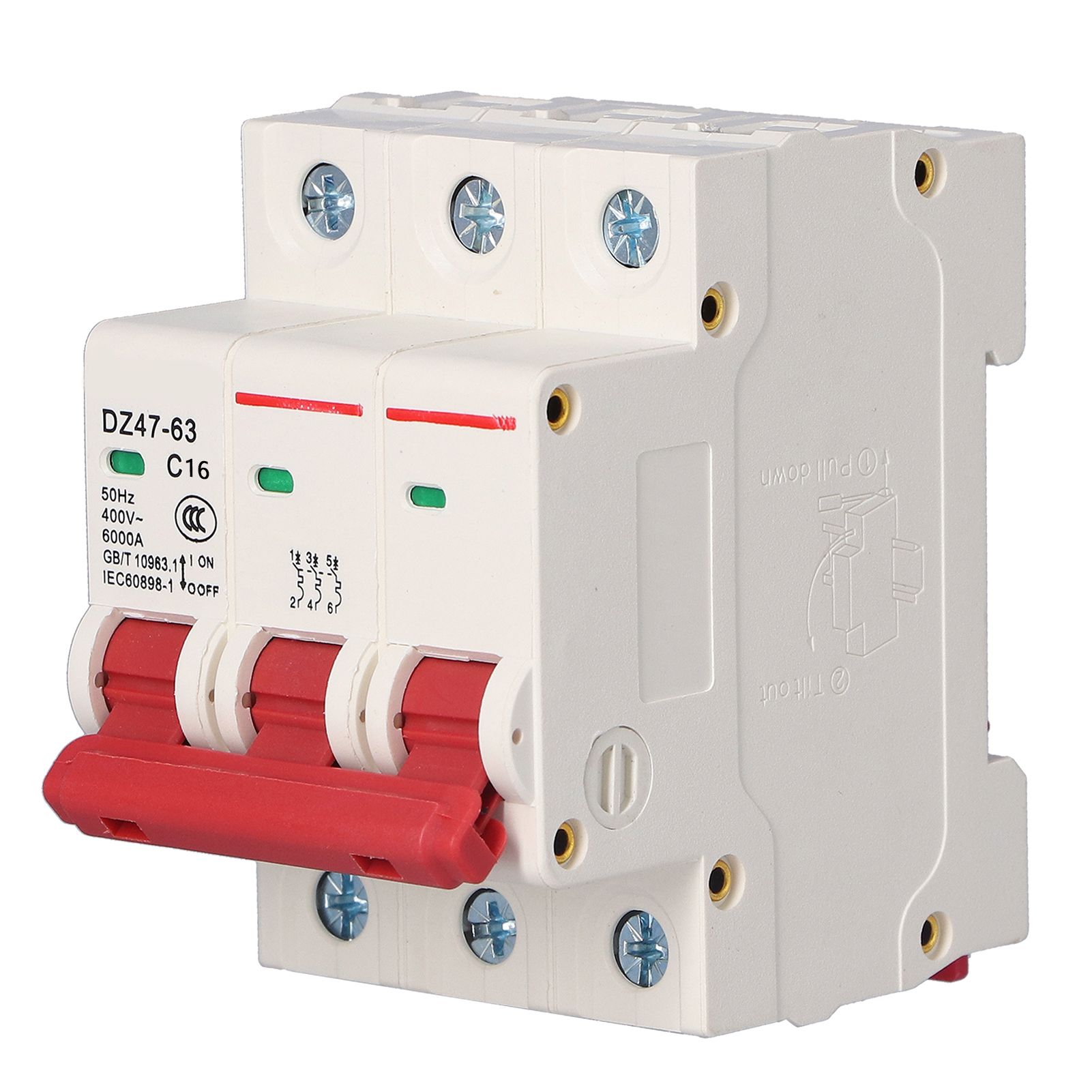 Household Air Switch DZ47-63 Mini Circuit Breaker DIN Rail Mount 400V 3P 1Pcs