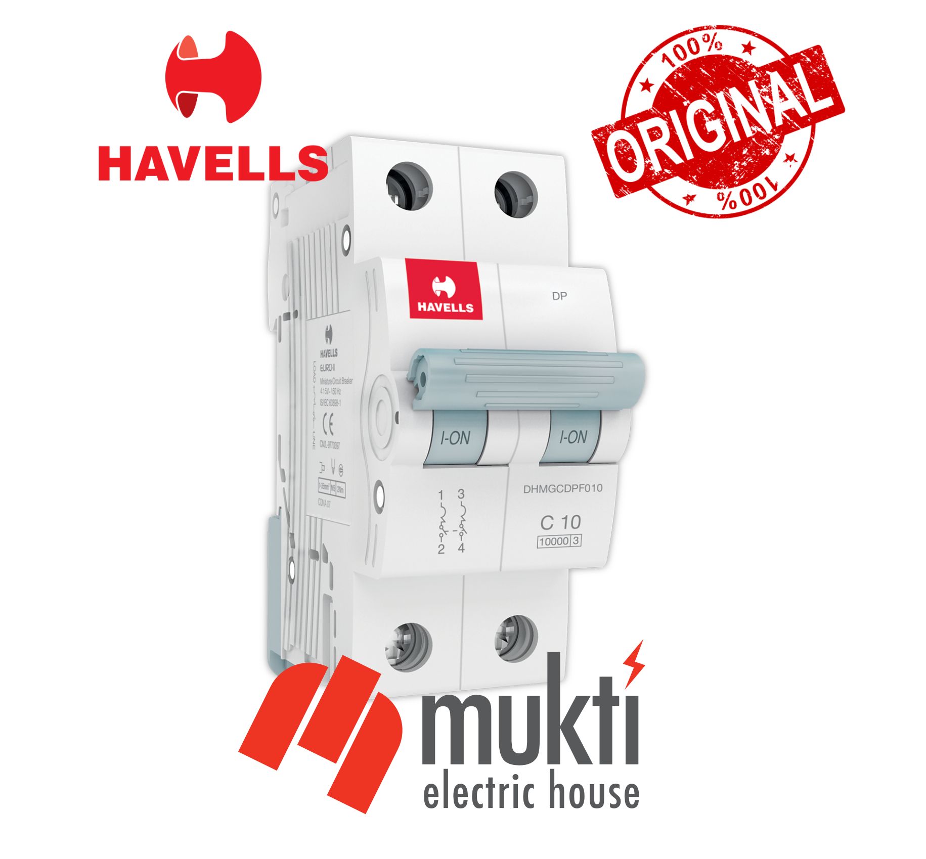 HAVELLS MCB DP 20A 10kA Miniature Circuit Breaker Double Pole 2P