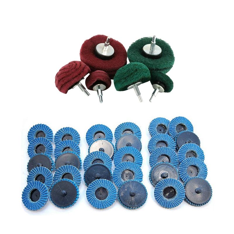 1Set 50mm 2 Inch Flap Disc Sanding Disk for Rolor Roll Lock Abrasive Tools & 6Pcs Mounted Dome Sanding Mop Pad Nylon Fiber Buffing Wheel for Metal Wood 180 320 Grit