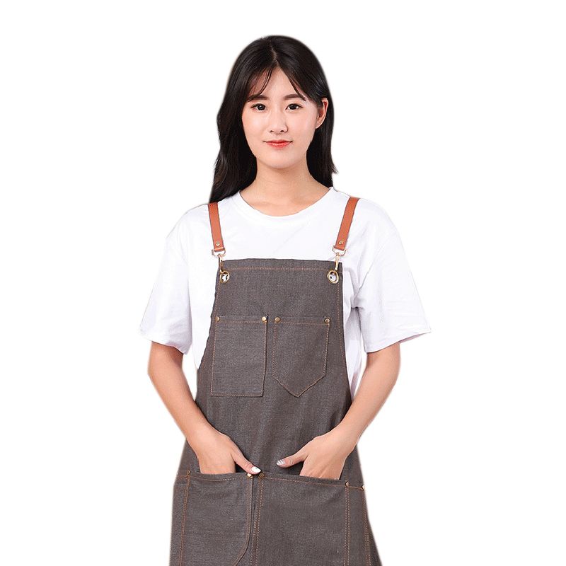 Cotton Canvas Apron Salon Supermarket Cafe Fast-Food Service Work Clothes Kitchen Aprons for Women Gray