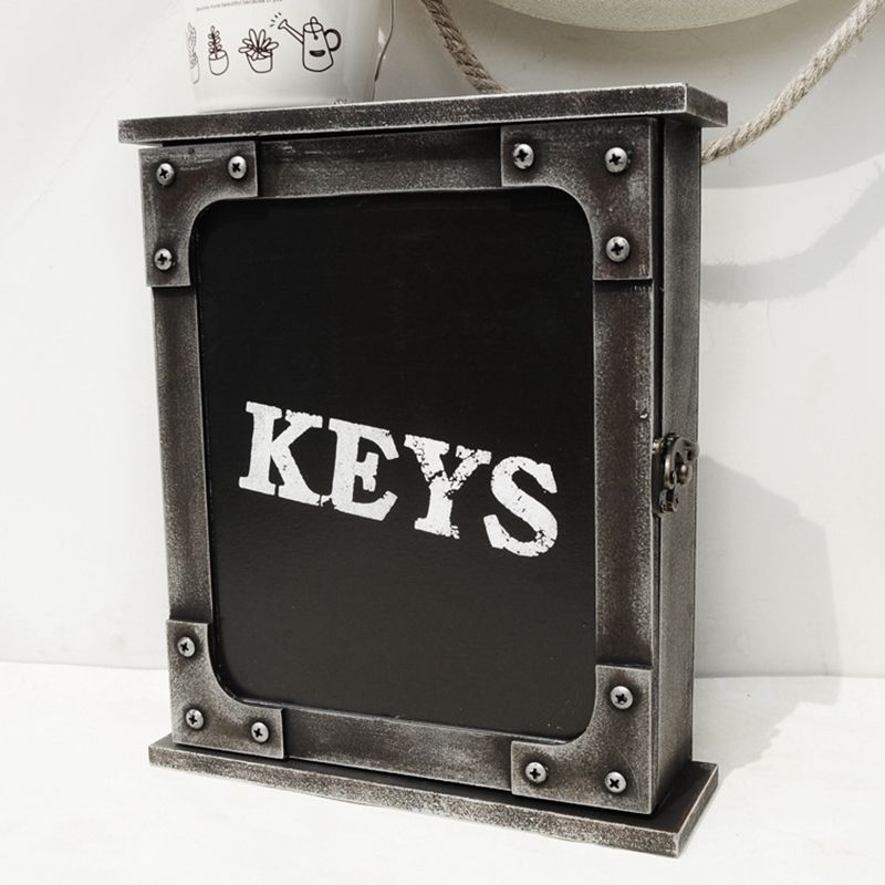1Pcs European Style Key Box Wall Mounted Printed Hanging Case Key Holder Key Organizer for Home Wall Decoration Black