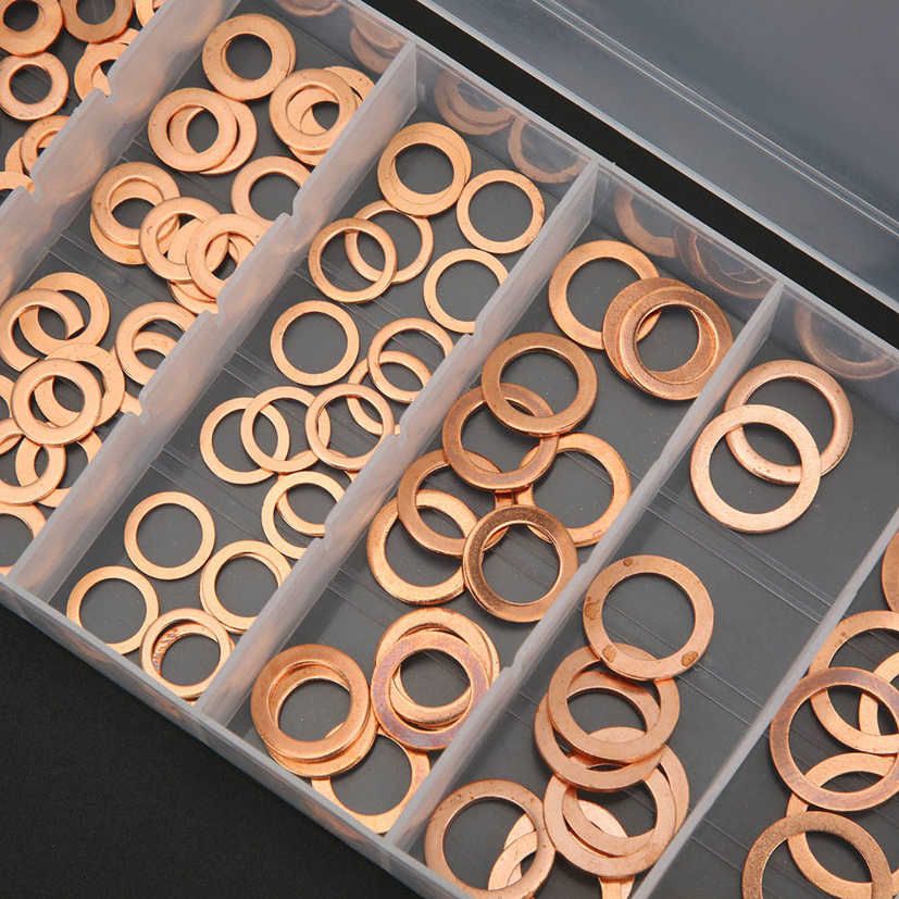 Copper Washer 110Pcs Flat Fixing Sealing Fasteners Assortment Kit for Automobiles
