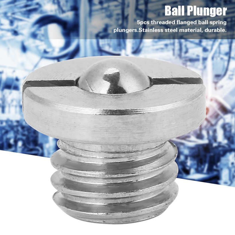 Ball Plunger Set 5pcs Screw Threaded Stainless Steel Flanged Spring Plungers