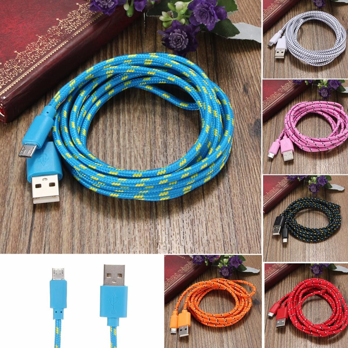 2M Micro USB Tools DIY Data Sync Charger Cable Lead Nylon Braided Rope For Samsung Android - orange