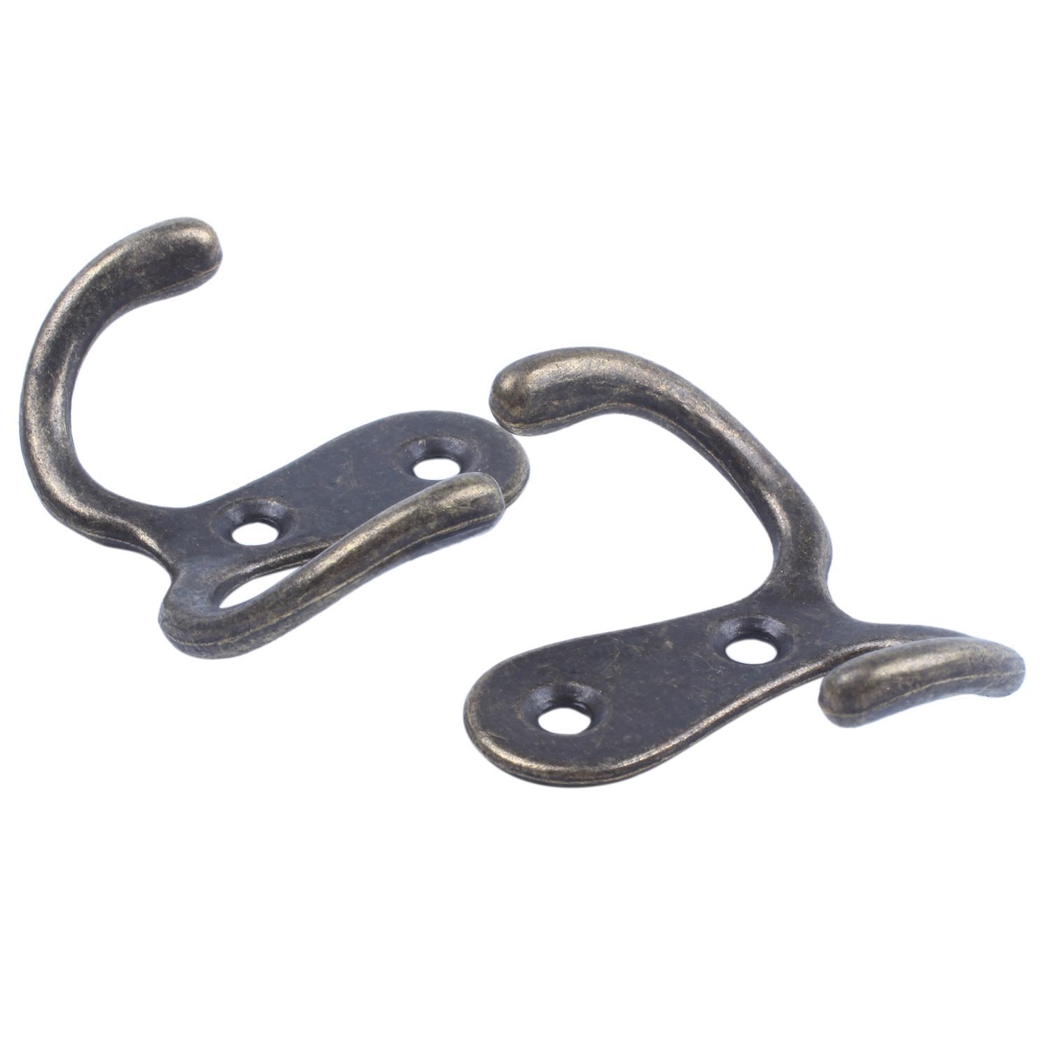 Individual 2 x Screw hook Retro metal double hook Metal wall mount hanger coat Antique bronze for hats