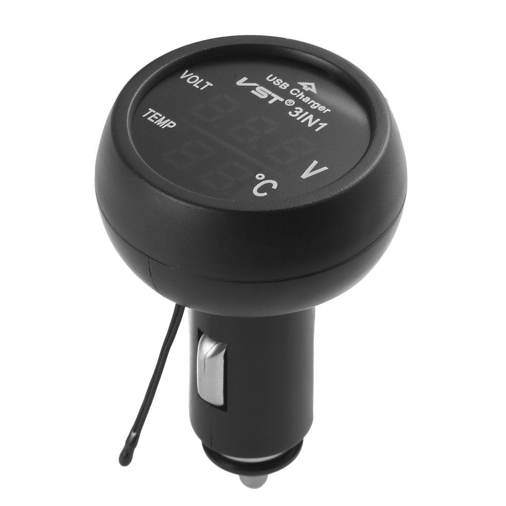 3 in 1 Digital LED USB Car Charger Voltmeter Thermometer Car batterry Monitor