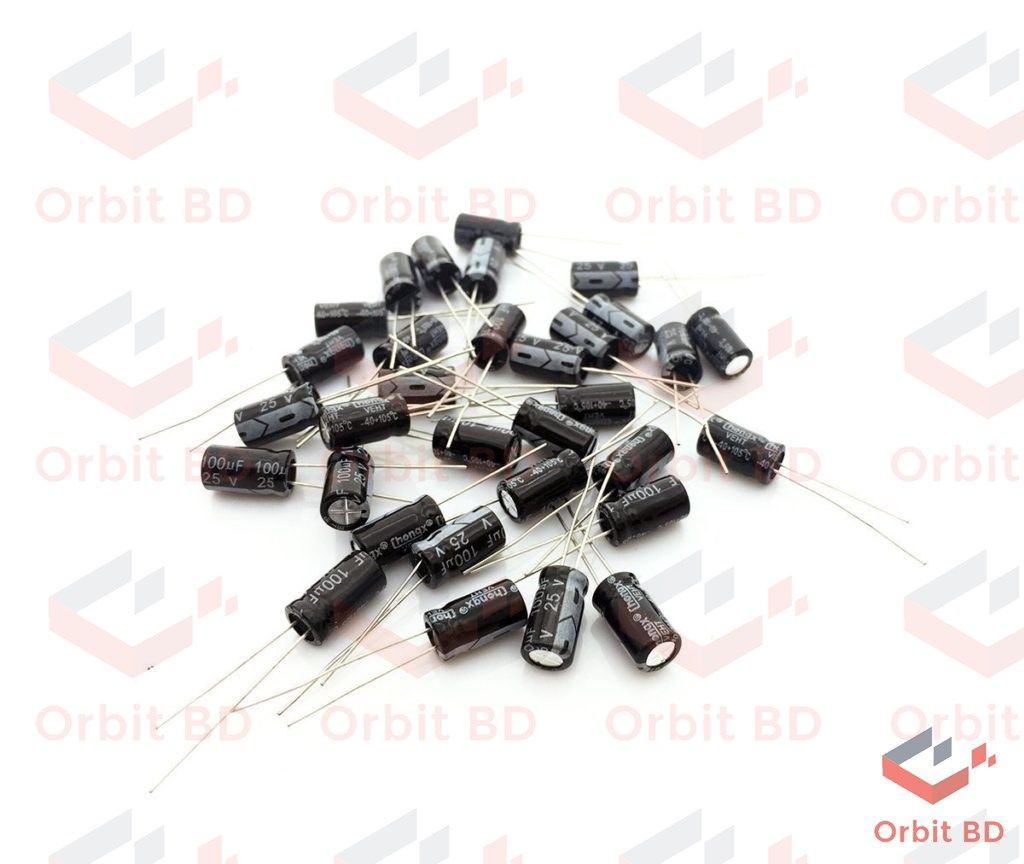Radial 100uF Electrolytic Capacitor 25V-25Pcs