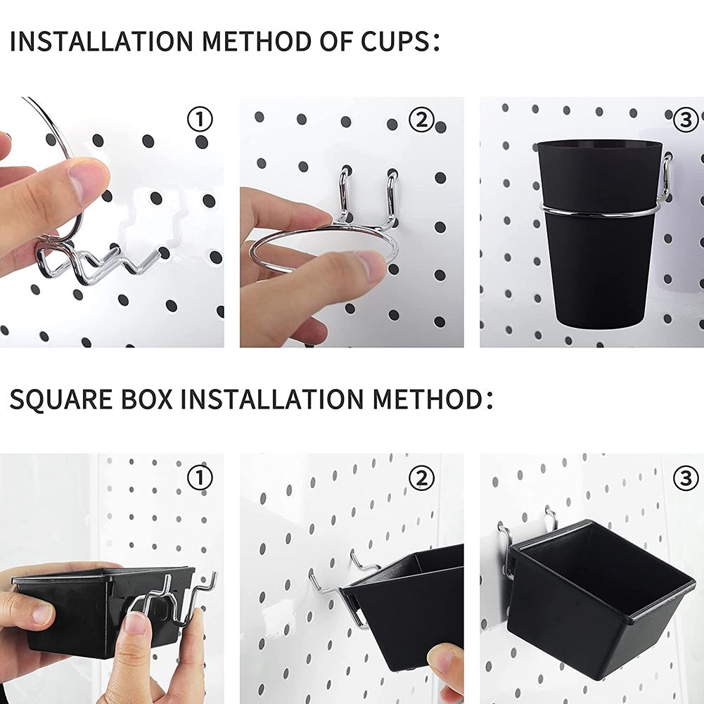 6 Sets Pegboard Bins Pegboard Cups with Hooks, Pegboard Hooks Assortment, Hooks for Pegboard Cup Holder for Organizing