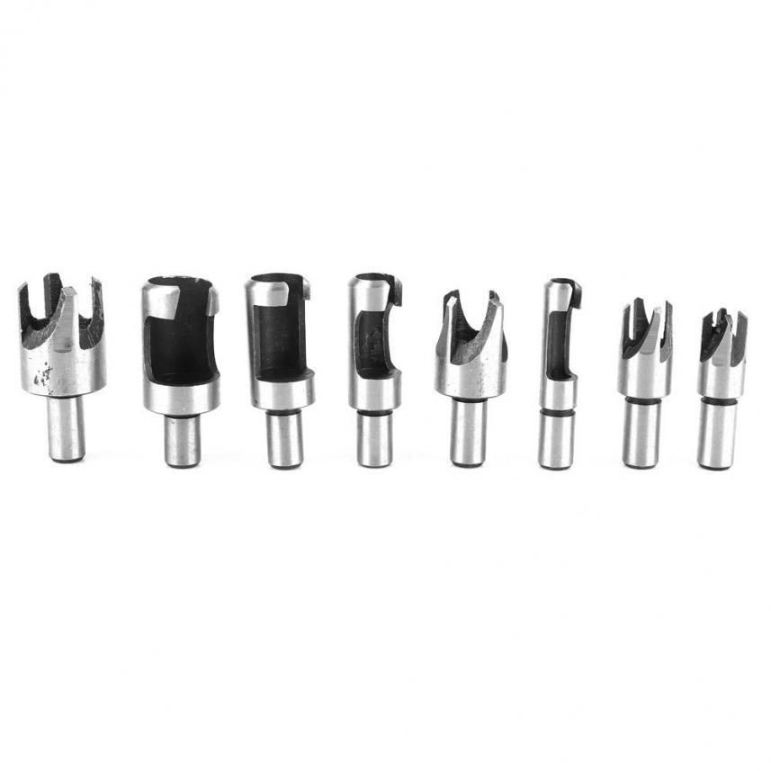 8pcs Carbon Steel Woodworking Hole Wood Plug Cutter Cutting Tool Drill Bit Set