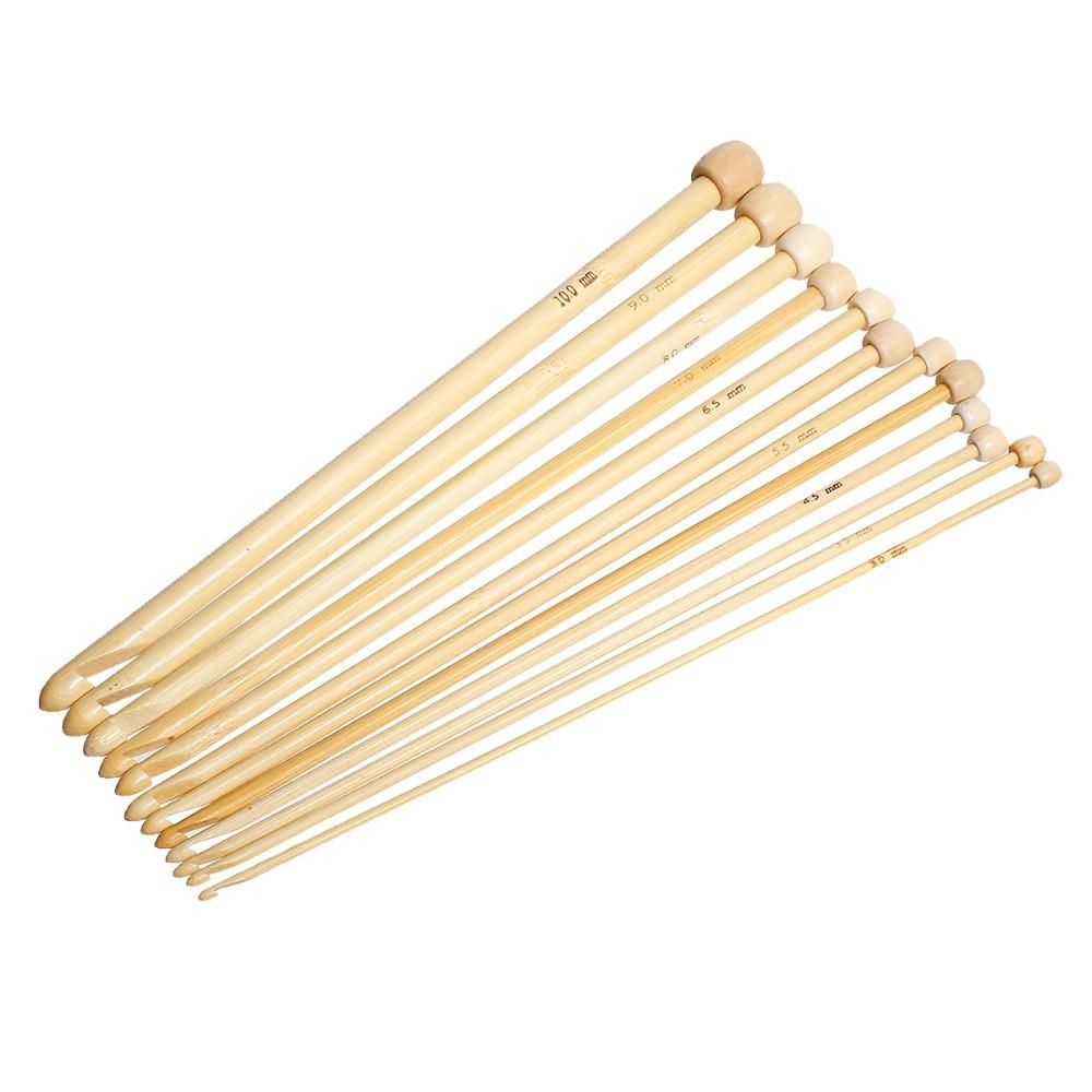 Natural Color Natural Bamboo Single Pointed Afghan Tunisian Crochet Hooks Needles 25.5Cm-25Cm Long,1 Set(12 Pcs/Set)