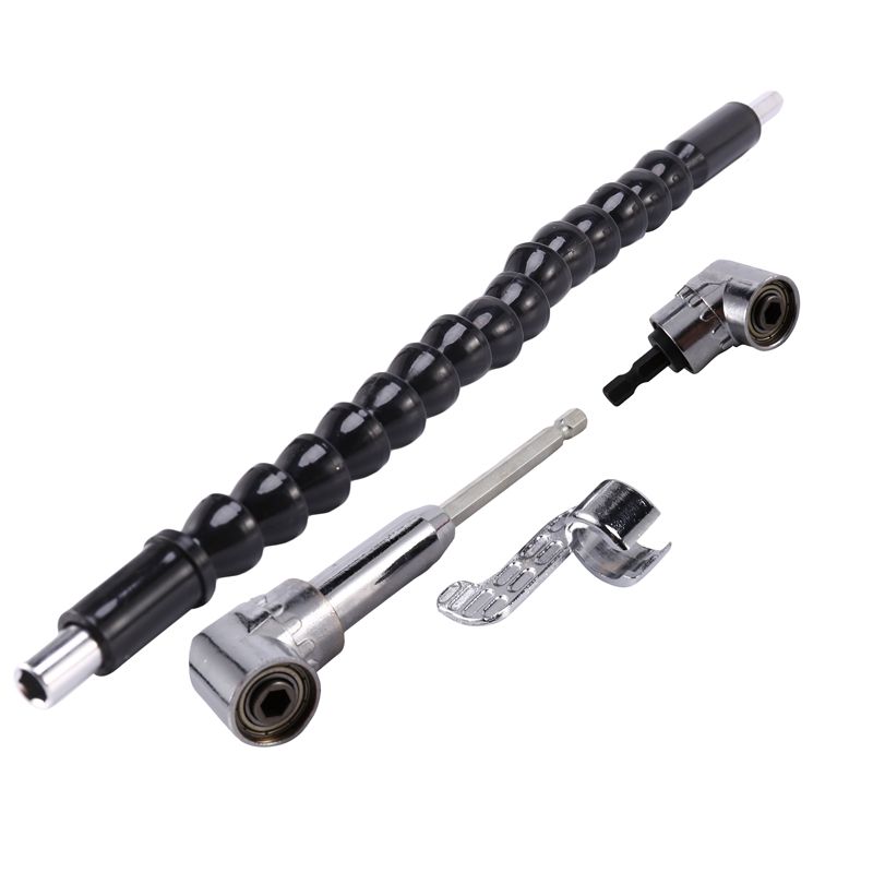 1/4 inch Flexible Hex Shaft Screwdriver Power Drill Bit Extension 105 Degrees Corner Device + Screwed Joint + Flexible Extension Bar Electric Screwdriver Fittings 3PCS