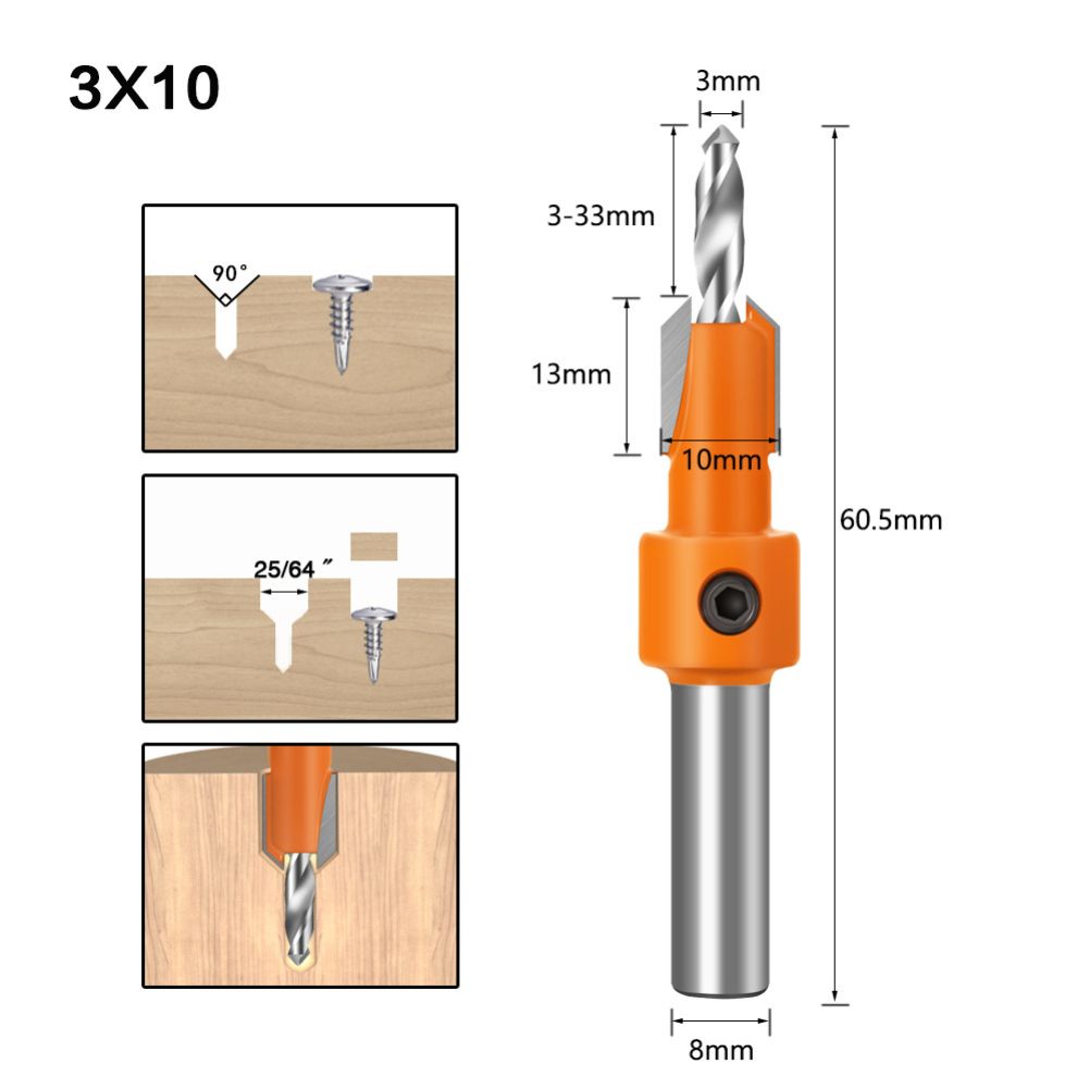 8mm Woodworking Drill Bits 8/10mm Countersink Router Bit Set Screw Extractor Remon Demolition for Wood Milling Cutter with Portability