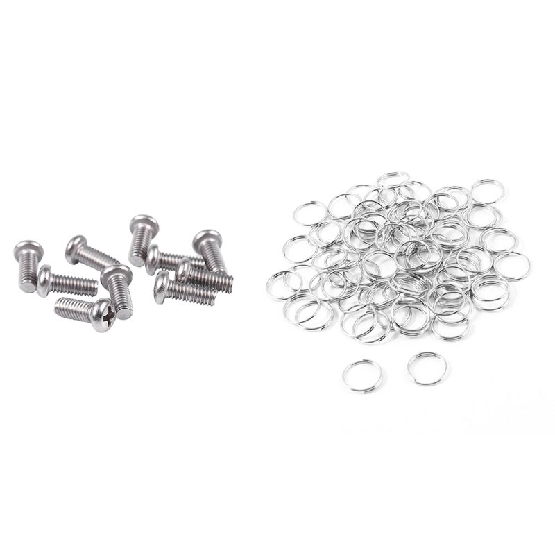 10 Pcs Computer TV LCD Monitor Stand Bracket Mounting Screw M4X10Mm & 80 Pcs 10Mm Dia Silver Tone Metal Split Loop Key Rings Holders Replacement