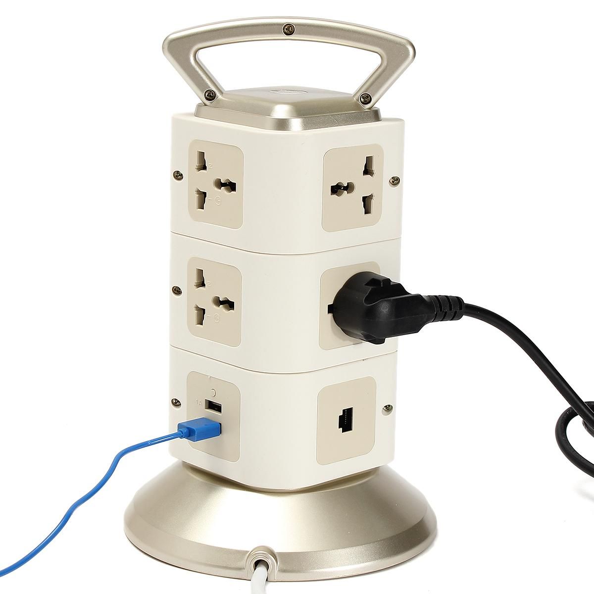 Universal EU Plug Type + USB + Lan Socket Wall Rapid Charging Dock Station Gold