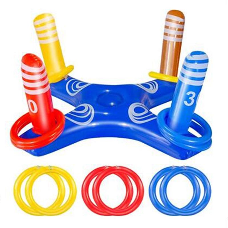Inflatable Ring Toss Pool Game Toys with 6 Pcs Rings Floating Swimming Pool Ring Water Floating Throwing Ring Play(null)