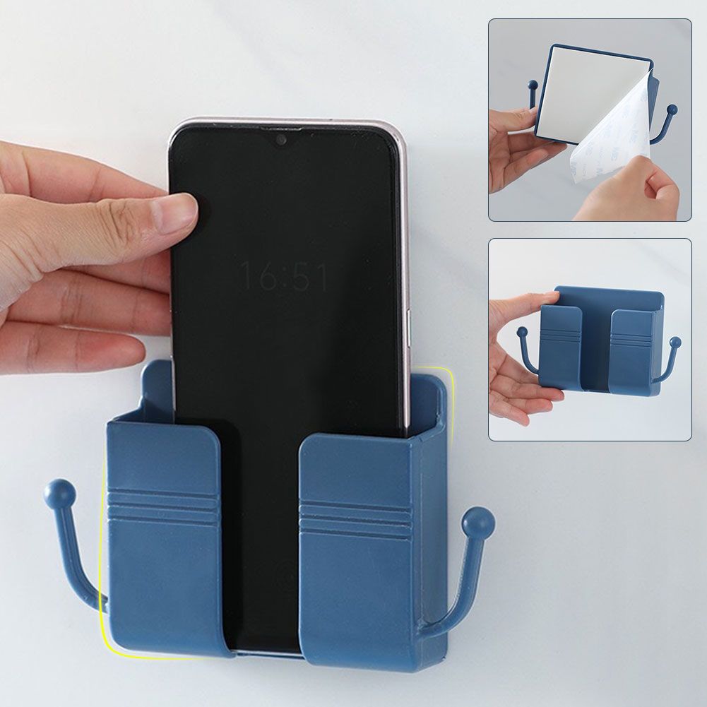 Wall Mounted Phone Holder Self Adhesive Phone Charger Holder Storage Box Wall Hook Organizer Remote Control Holder
