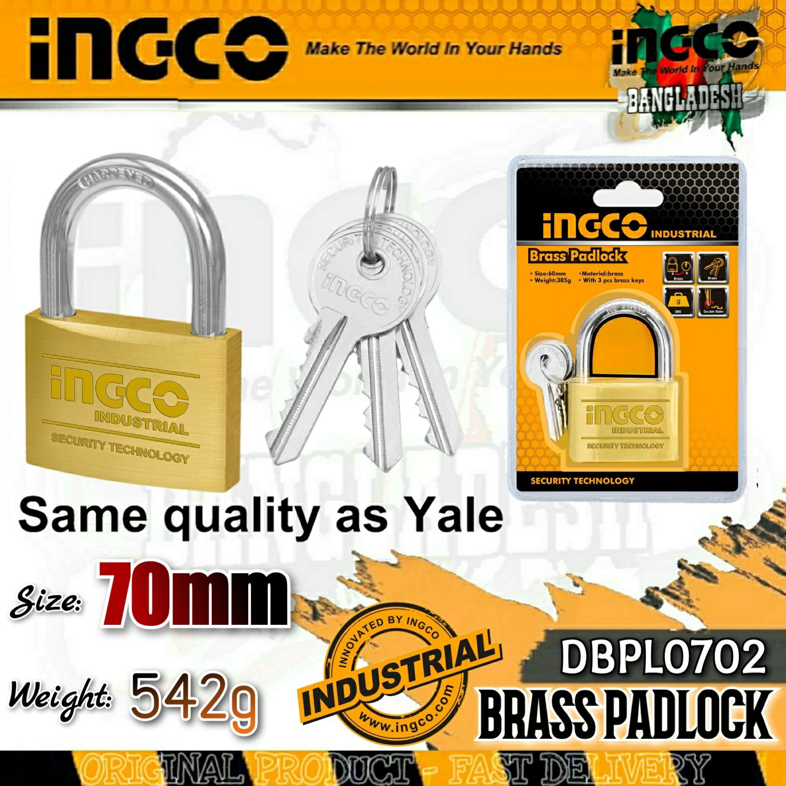 পিতল PADLOCK-70MM-INGCO