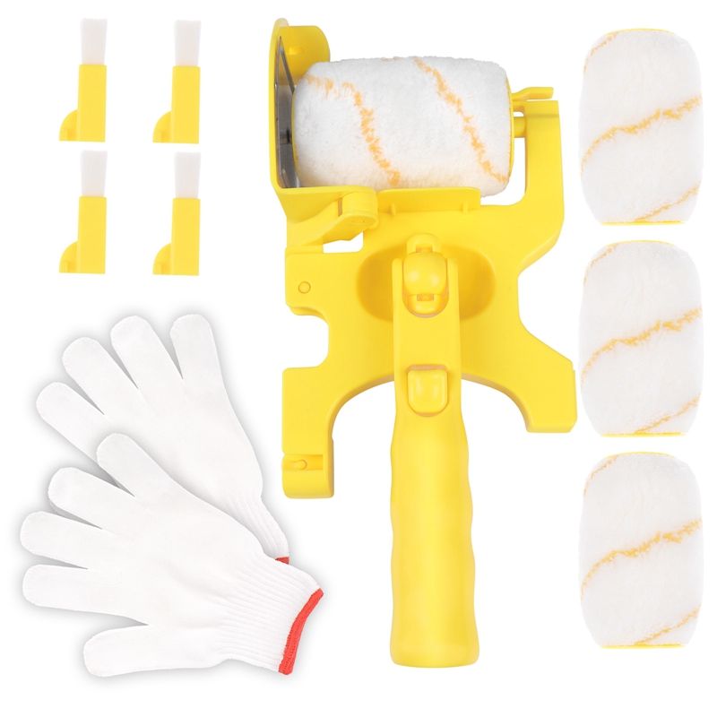 JAERBEE 11Pcs Paint Roller Brush Set Multifunctional Hand-Held Clean-Cut Paint Edger Roller Brush Portable Home Improvement Tool