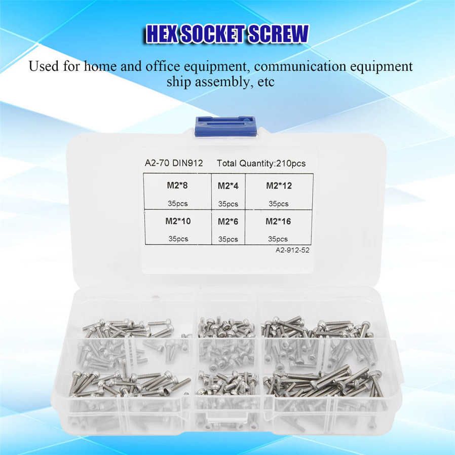 Hex Socket Screw 210Pcs Cap Head 304 Stainless Steel Hardware Accessories Boxed Set M2