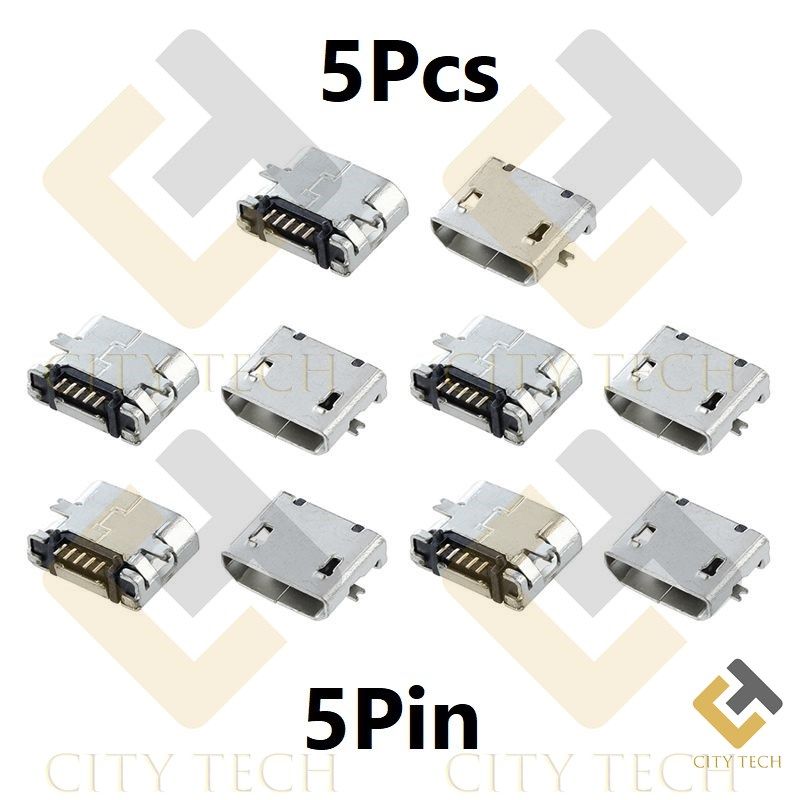 5Pcs- 5Pin Micro USB Female Socket Type B 5Pin DIP SMT SMD Power Jack Connector Panel Mount For Charging Socket LED Light PCB Board Electronics Projects DIY Electrical Circuitry & Parts