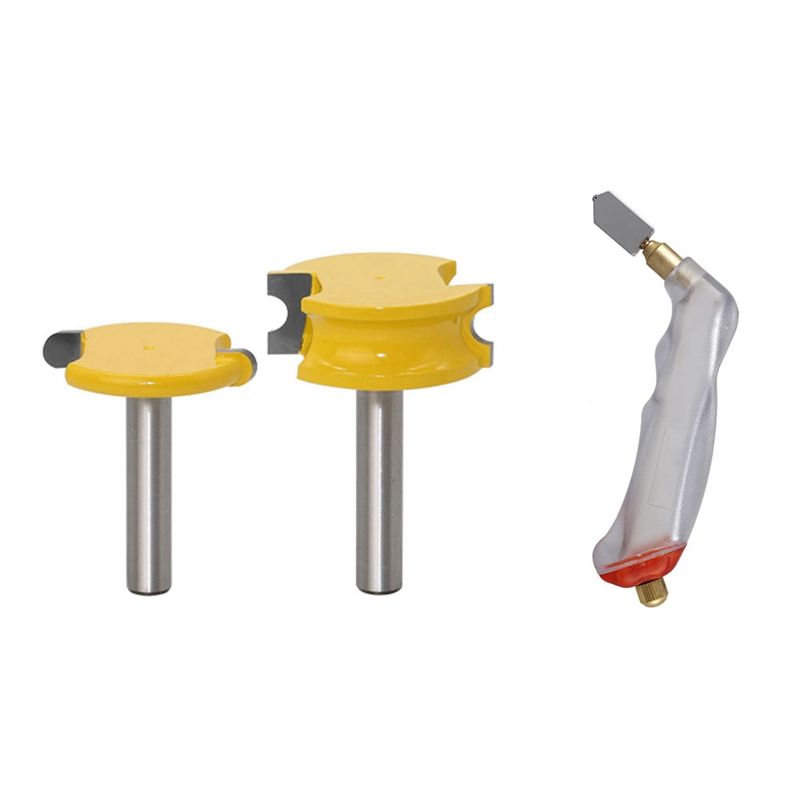 2 Pcs 8Mm Shank Canoe Flute and Bead Router Bit Set & 1 Pcs Oil Feed Grip Stained Glass Cutter Cutting Tool