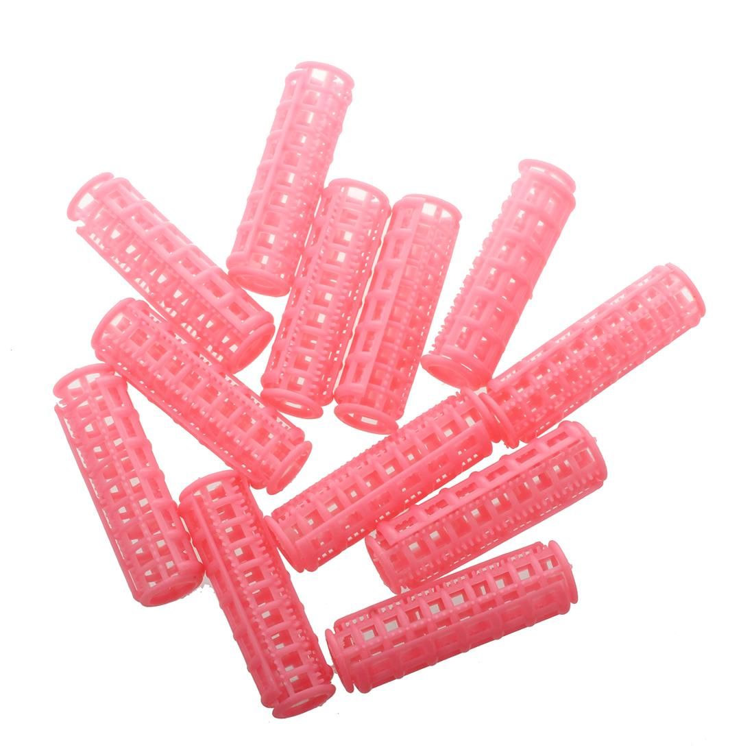 12 Pcs Pink Plastic DIY Hair Styling Roller Curlers Clips