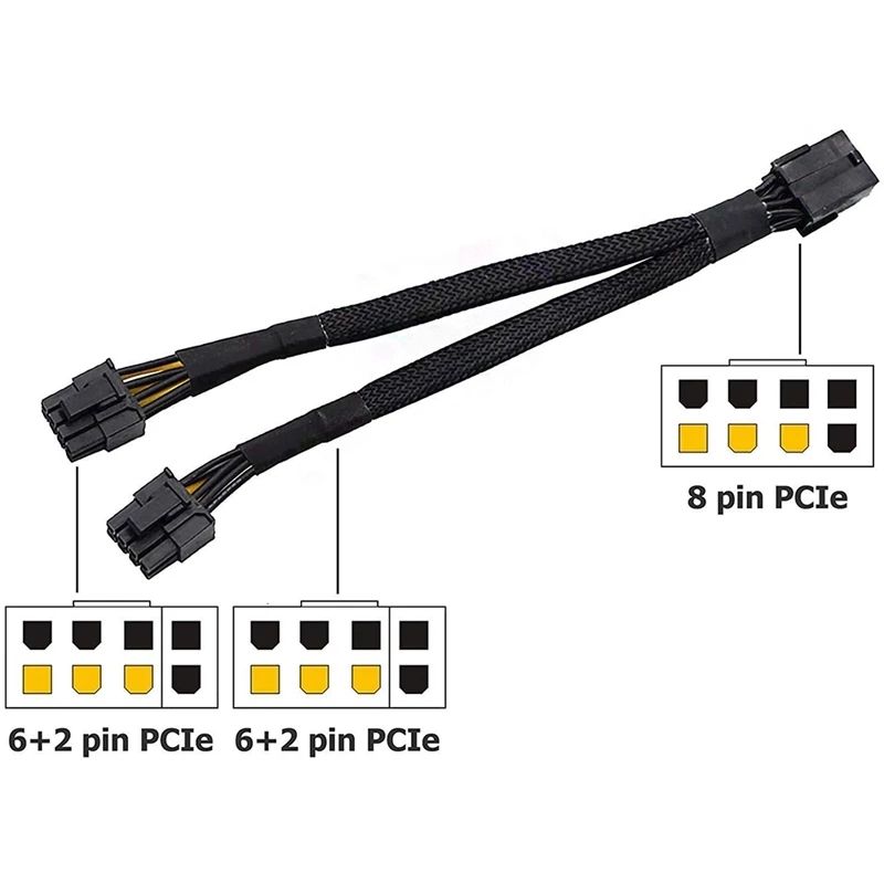 GPU PCIe 8 Pin Female to Dual 2X 8 Pin (6+2) Male PCI Express Power Adapter Braided Y-Splitter Extension Cable 20cm professional design