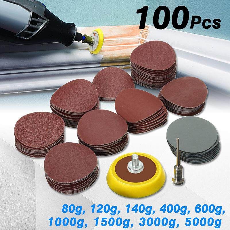 100Pcs 1'' Hook Loop Sanding Disc Sandpaper Backer Pad+1/8'' Shank Drill Adapter