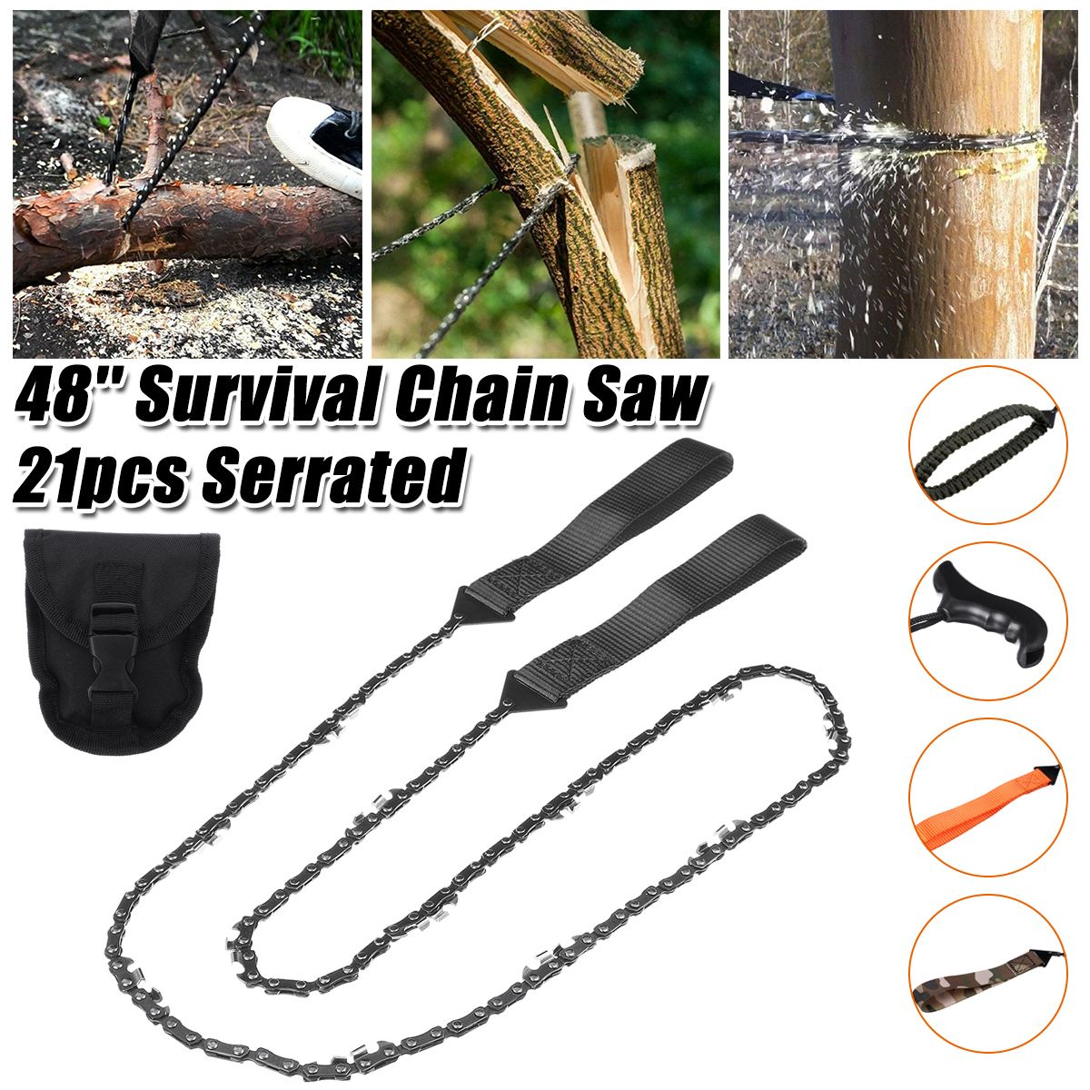 48'' Portable Survival Chain Saw Pocket Pouch Hand ChainSaw Gear Camping Tool