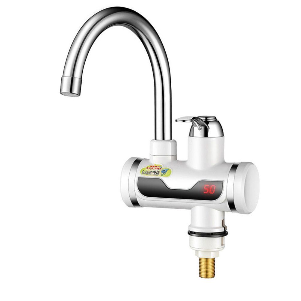 Kitchen Electric Fast Heating Faucet Slant Screen Digital Display King Bend silver EU