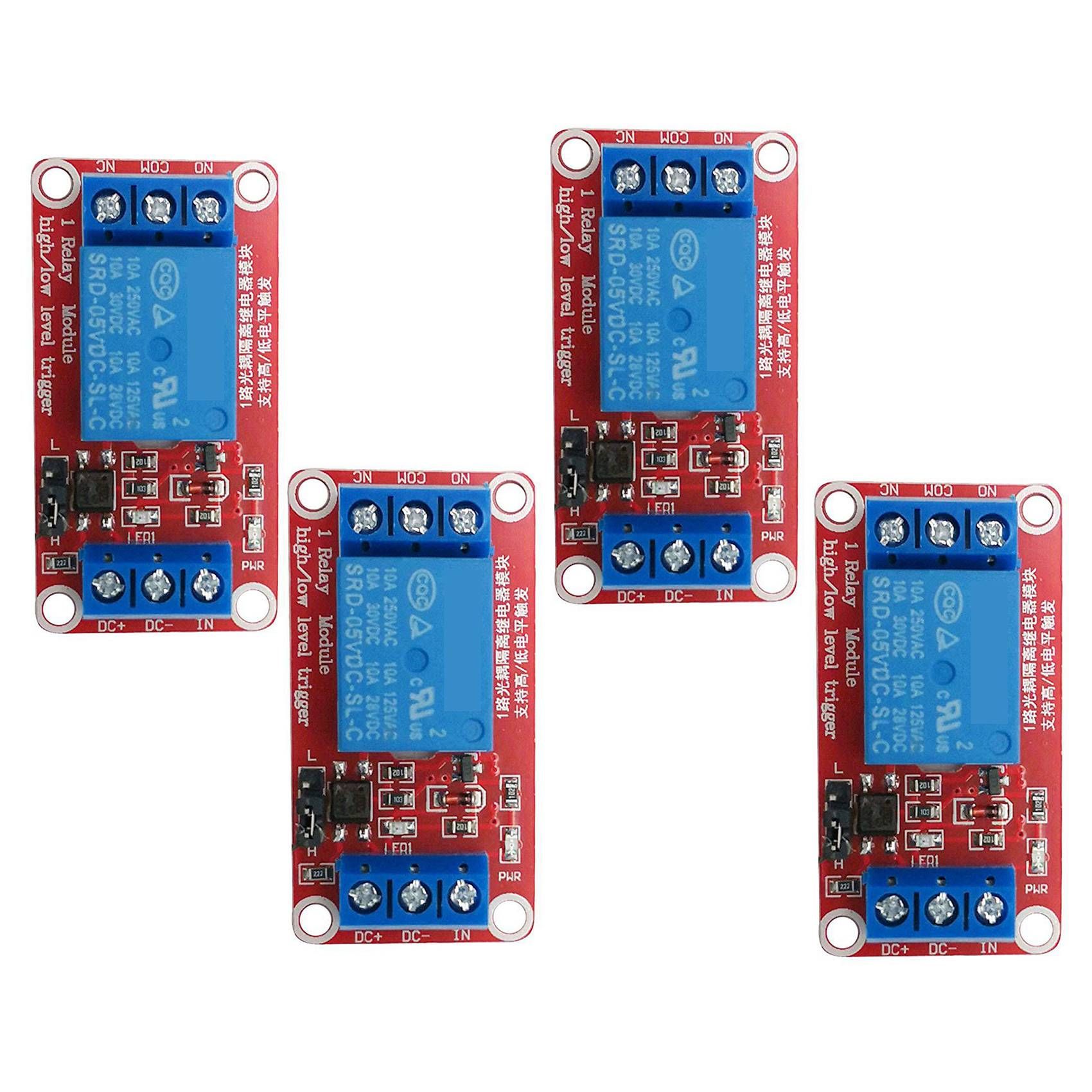 4PCS 5V Channel Relay Optocoupler Isolation Module Red Board 3-5 V High and 0-1.5V Low Triggered Load Level Control