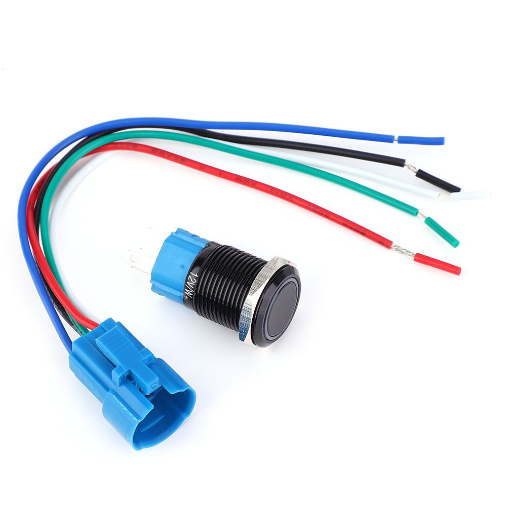 2Sets 5-Pin 16mm 12VDC Switch Push Power Button Blue LED Light Latching 1NO1NC