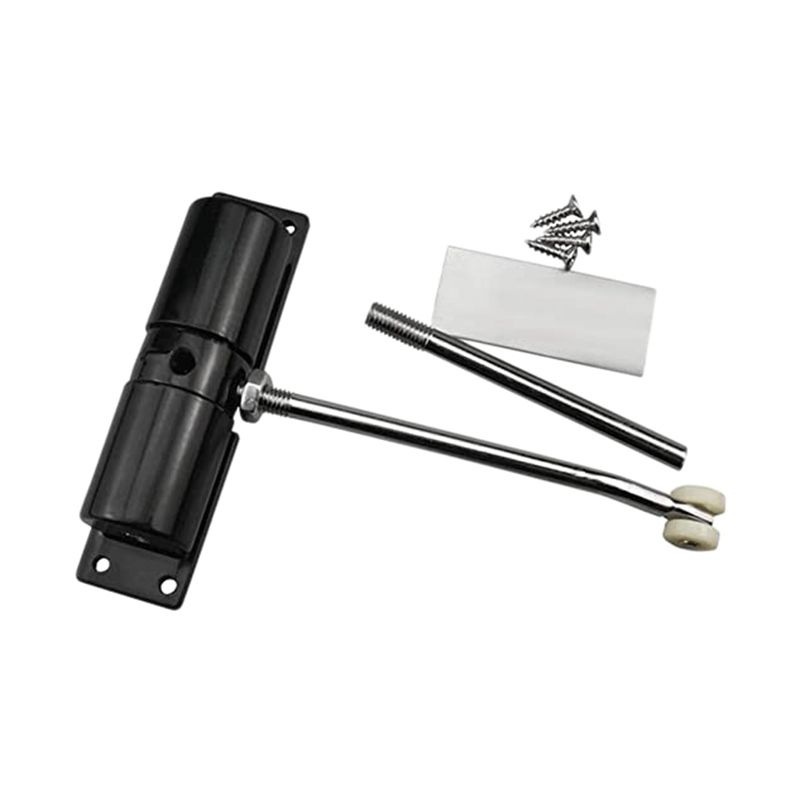 Door Closer Household Black Belt Wheel Adjustable Automatic Door Closing Light Zinc Alloy Spring Door Closer