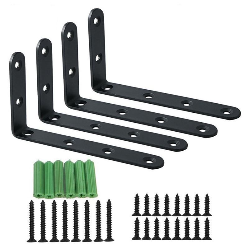 4 PCS Stainless Steel Duty "L" Decorative Corner Brace Angle Bracket Shelf Bracket Support Furniture Connector Industrial Decorative with Screws 125X75MM - Black (125X75MM)