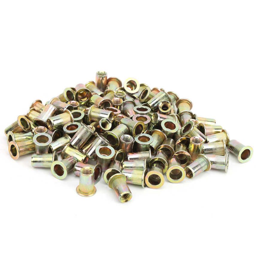 Fastener Rivet Nut 100Pcs Color Zinc Plated Flat Head Threaded Nutsert Kit Hardware Accessories