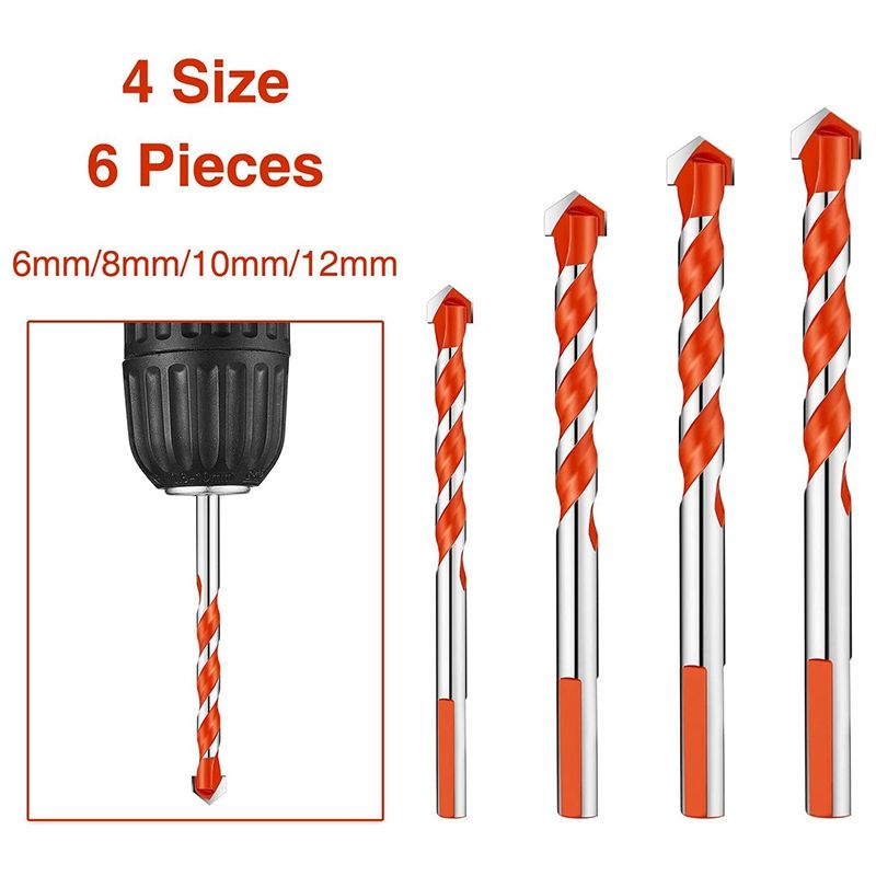 6Pcs Hand Drill Bit Set Triangular Handle Multifunctional Drill Bits Punching Drill Bits Set for Tile, Concrete,Glass