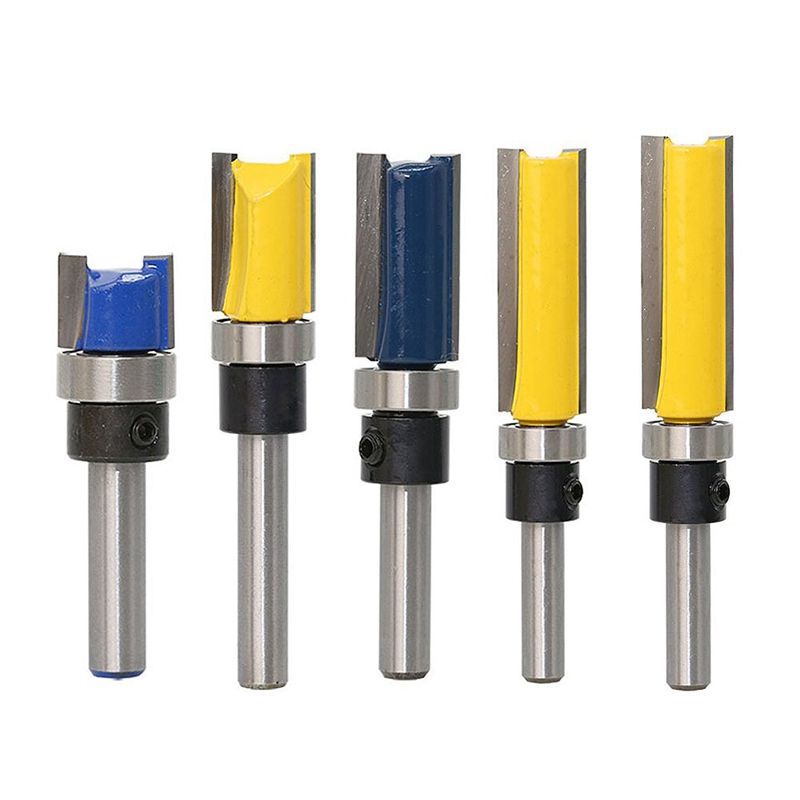 Straight Flush Trim Router Bit Set With 1/4Inch Shank Bit Cutter Top Bearing Woodworking (5Pcs)