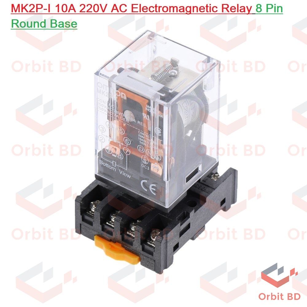 Mk2P-I 10A 220V Ac Electromagnetic Relay With 8 Pin Round Base Coil Voltage Ac 220V 2 Pole Use For Household & Industrial - Solar Panel
